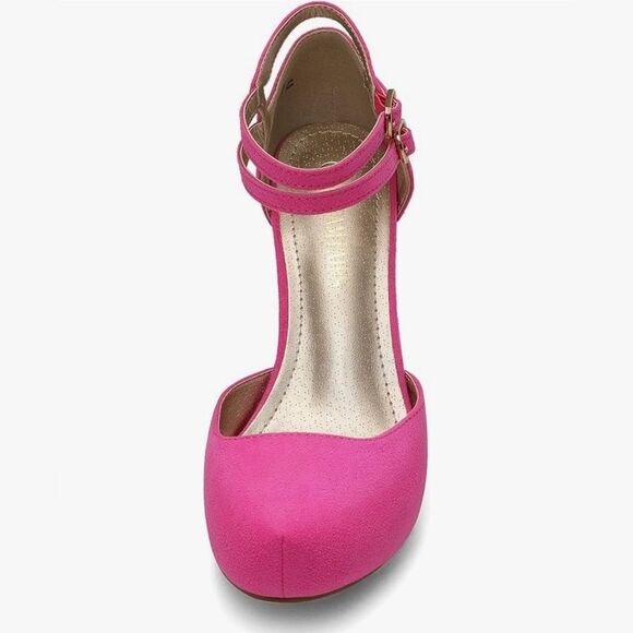 📷🔥Hot Pink Faux Suede Leather Double Ankle Strap Platform Heels Size 7.5 - Picture 5 of 6